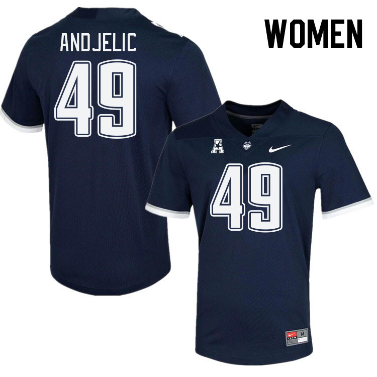 Women #49 Jake Andjelic Connecticut Huskies College Football Jerseys Stitched Sale-Navy - Click Image to Close